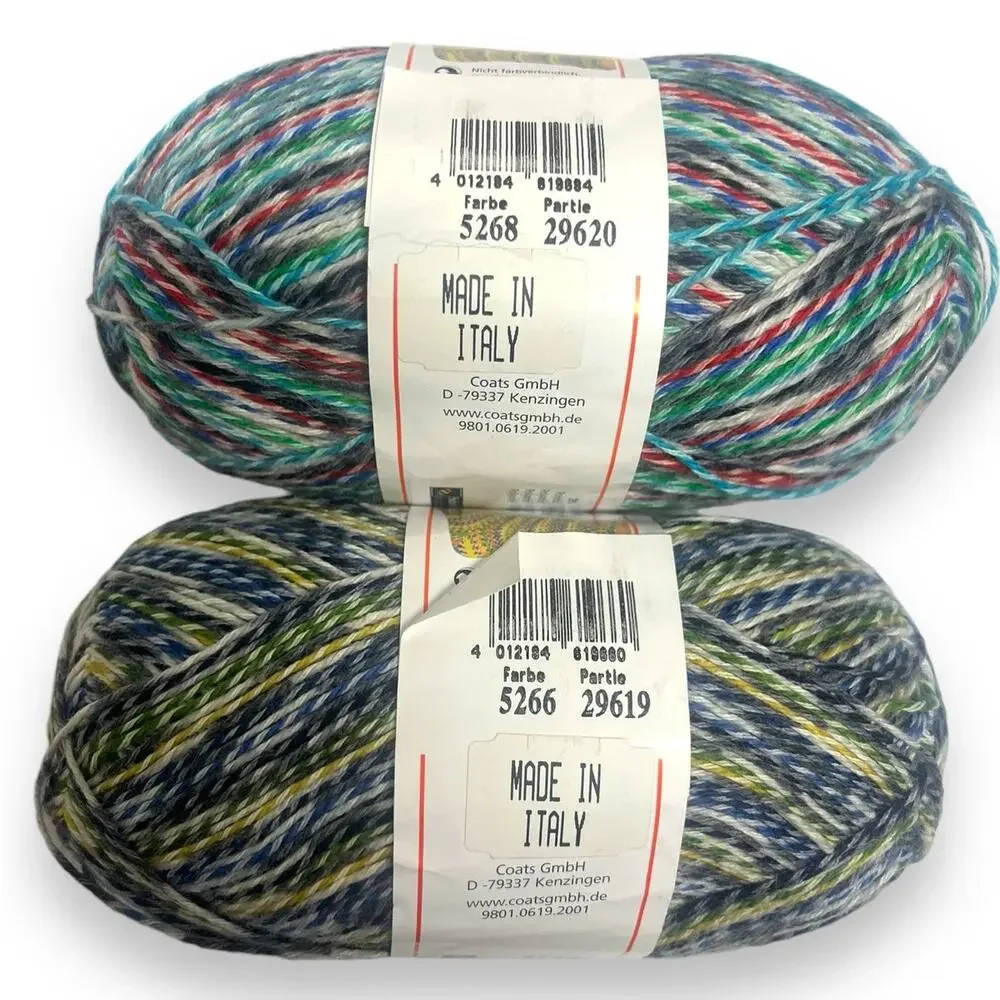 2 Skeins Regia Jacquard Color Cotton Wool Fingering Sock Yarn  🧶 5266 & 5268 - Picture 2 of 12